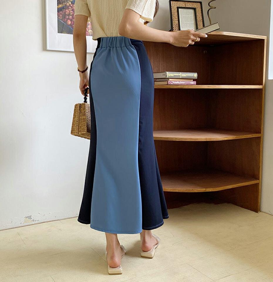 配色マーメイドスカート・全2色・t65425 レディース 【sk】韓国 ファッション ボトムス スカート ロング ロングスカート ガーリー 配色 マーメイド ゴム 大人 フレア フェミニン 体型カバー 細身 スリム 夏 春