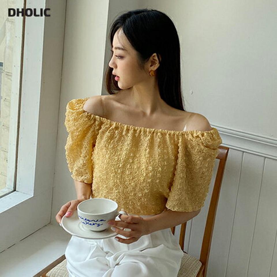 2WAYスクエアゴムブラウス・全4色・t65433 レディース 【bl】韓国 ファッション トップス ブラウス 半袖 大人 デコルテ スクエアネック ルーズ ゴム フィット オフショル フレアスリーブ カジュアル フェミニン 無地 夏 春