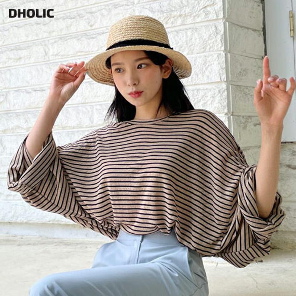 ボクシーボーダーTシャツ・全4色・t64538 レディース 【tops】韓国 ファッション トップス Tシャツ 長袖 ボーダー パターン ラウンドネック ボクシー スリット ボリューム 体型カーバー ベーシック シンプル ゆったり ルーズ 春 夏 NIJU