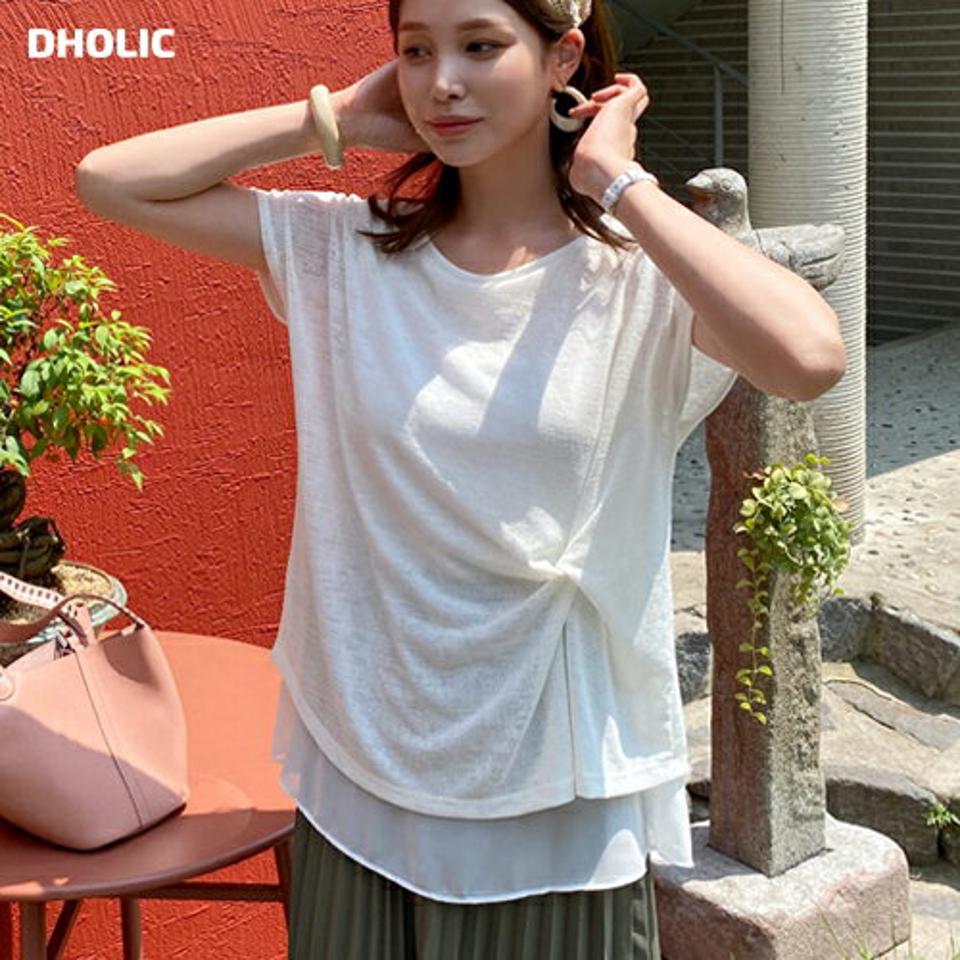 サイドツイストシフォンTシャツ・全4色・b69380 レディース 【tops】トップス Tシャツ 半袖 ツイスト 単色 無地 シンプル シフォン カジュアル ラフ 春 夏 韓国 ファッション ハイホリHIHOLLI