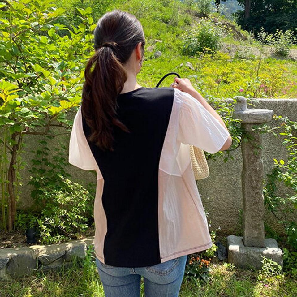 サイド配色ポイントTシャツ・全3色・b69369 レディース 【tops】トップス Tシャツ 半袖 ハーフスリーブ 配色 モダン 大人 カジュアル 春 夏 韓国 ファッション ハイホリHIHOLLI