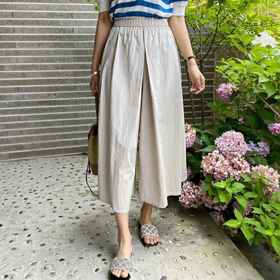 サイドタックワイドパンツ・全3色・b69385 レディース 【pt】パンツ ズボン ロングパンツ クロップド丈 ワイド タック 単色 無地 シンプル ベーシック カジュアル ラフ スカンツ ウエストゴム 春 夏 韓国ファッション ハイホリHIHOLLI