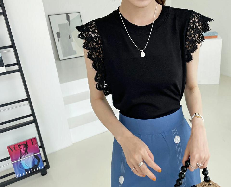 スカラップレースニット・全2色・b69393 レディース 【tops】トップス ニット レース スリーブレス ノースリーブ スカラップレース 単色 シンプル 可愛い かわいい フェミニン 春 夏 韓国 ファッション ハイホリHIHOLLI