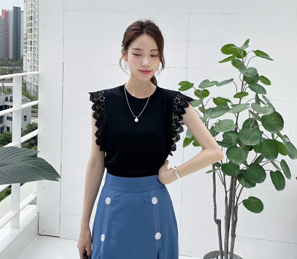 スカラップレースニット・全2色・b69393 レディース 【tops】トップス ニット レース スリーブレス ノースリーブ スカラップレース 単色 シンプル 可愛い かわいい フェミニン 春 夏 韓国 ファッション ハイホリHIHOLLI