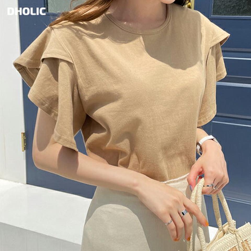 ≪人気商品再入荷≫チューリップスリーブTシャツ・全3色・b69330 レディース 【tops】トップス Tシャツ 半袖 チューリップスリーブ 単色 無地 シンプル 可愛い かわいい フリル 大人 二の腕カバー 春 夏 韓国ファッション HIHOLLI