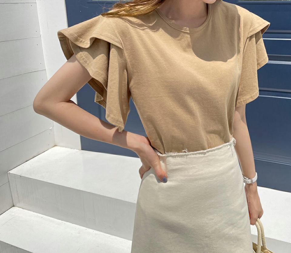 ≪人気商品再入荷≫チューリップスリーブTシャツ・全3色・b69330 レディース 【tops】トップス Tシャツ 半袖 チューリップスリーブ 単色 無地 シンプル 可愛い かわいい フリル 大人 二の腕カバー 春 夏 韓国ファッション HIHOLLI