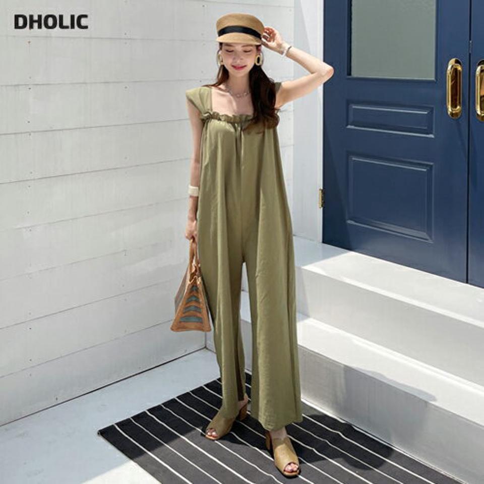 スクエアフリルオールインワン・全4色・t69345 レディース 【pt】オールインワン パンツ ズボン ロングパンツ フリル スクエアネック デコルテ 鎖骨 スリーブレス ノースリーブ ワイド カジュアル かわいい ラフ 春 夏 韓国 ファッション ハイホリHIHOLLI