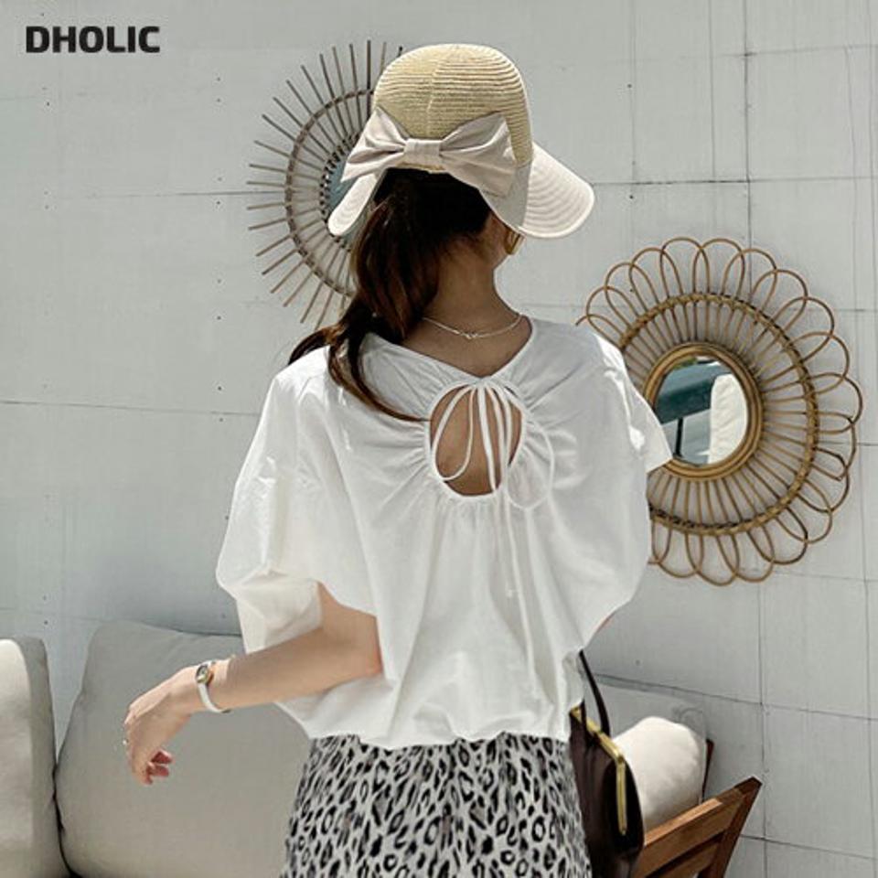 バックリボンブラウス・全3色・t69333 レディース 【bl】トップス ブラウス 半袖 ハーフスリーブ バックリボン バックシャン 単色 ラグランスリーブ 可愛い かわいい ドロップショルダー 春 夏 韓国 ファッション ハイホリHIHOLLI