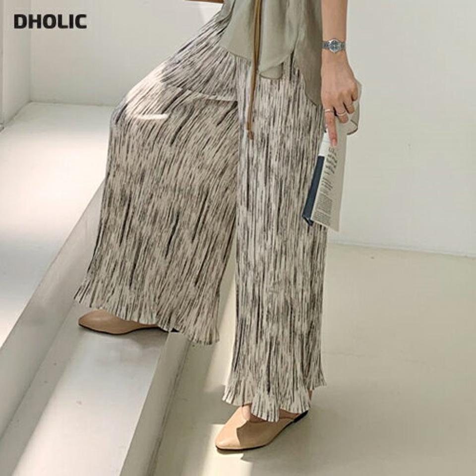 プリーツパターンパンツ・全2色・t69351 レディース 【pt】パンツ ズボン ロングパンツ ワイド プリーツ 総柄 モダン 大人 カジュアル ウエストゴム 春 夏 韓国 ファッション ハイホリHIHOLLI