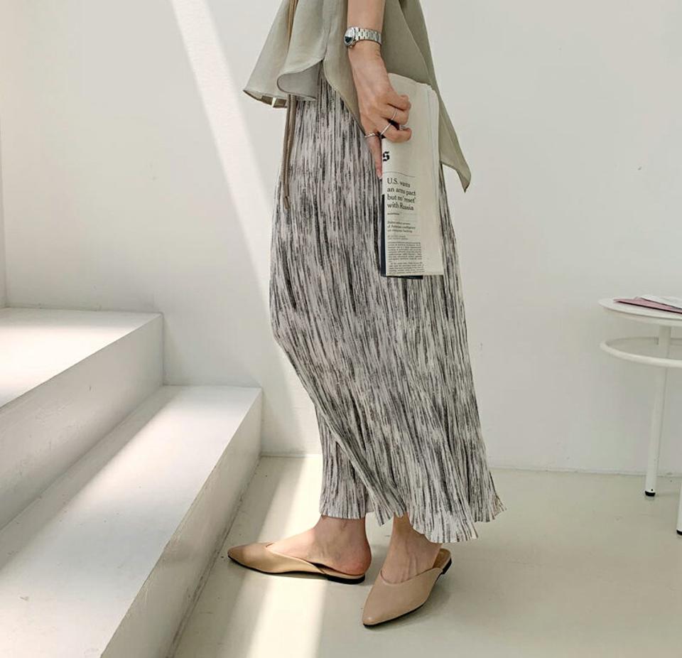 プリーツパターンパンツ・全2色・t69351 レディース 【pt】パンツ ズボン ロングパンツ ワイド プリーツ 総柄 モダン 大人 カジュアル ウエストゴム 春 夏 韓国 ファッション ハイホリHIHOLLI