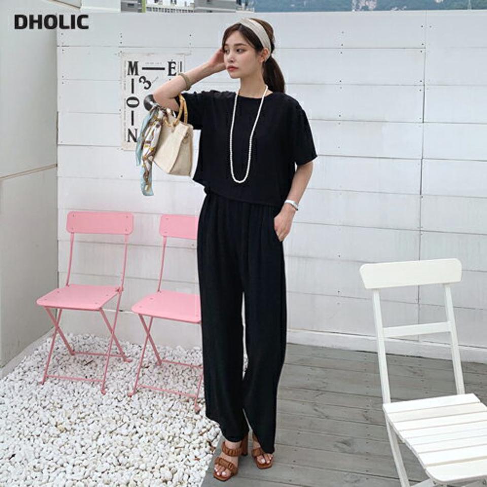 バックスリットブラウス&パンツSET・全2色・t69344 レディース 【pt】セットアップ setup トップス ブラウス 半袖 ハーフスリーブ パンツ ズボン ロングパンツ バックスリット バックシャン クロップド丈 春 夏 韓国 ファッション ハイホリHIHOLLI