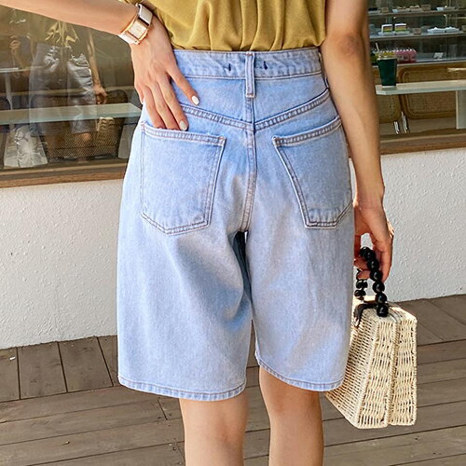 デニムハーフパンツ・全1色・t65661 レディース 【pt】韓国 ファッション ボトムス ハーフ ハーフパンツ デニム ストレート ルーズ ゆったり ワイド スリム 足長 大人 体型カーバー 細身 カジュアル 夏 春