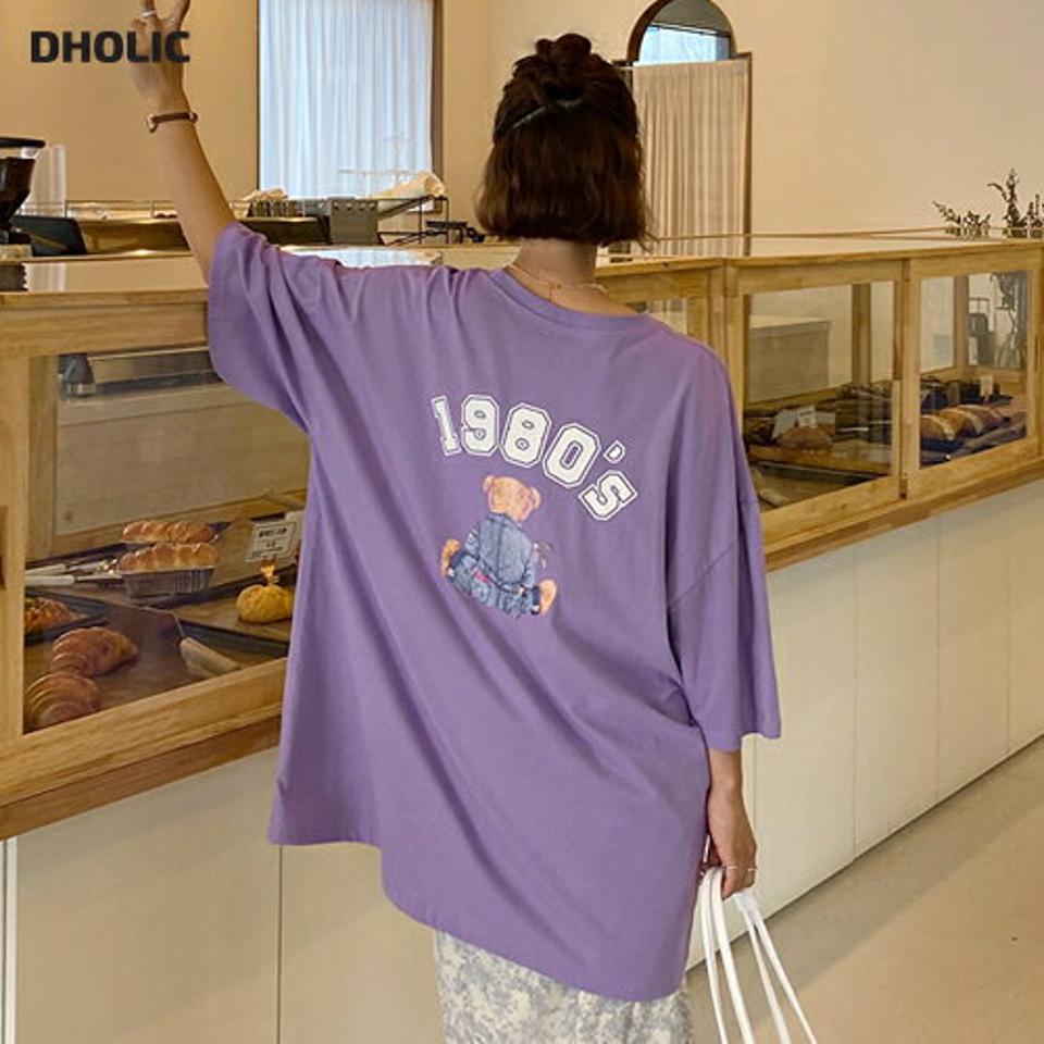 テディベアプリント半袖Tシャツ・全3色・a65624 レディース 【tops】韓国 ファッション トップス Tシャツ 半袖 くまさん クマ くま ベア プリント ロゴ ハーフ袖 ラウンドネック ルーズ ゆったり カジュアル 細身 体型カーバー 夏 春