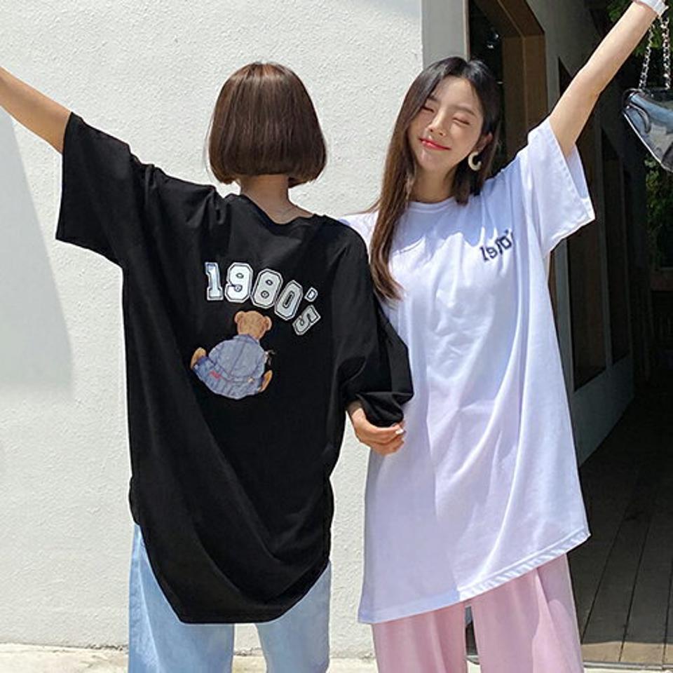 テディベアプリント半袖Tシャツ・全3色・a65624 レディース 【tops】韓国 ファッション トップス Tシャツ 半袖 くまさん クマ くま ベア プリント ロゴ ハーフ袖 ラウンドネック ルーズ ゆったり カジュアル 細身 体型カーバー 夏 春