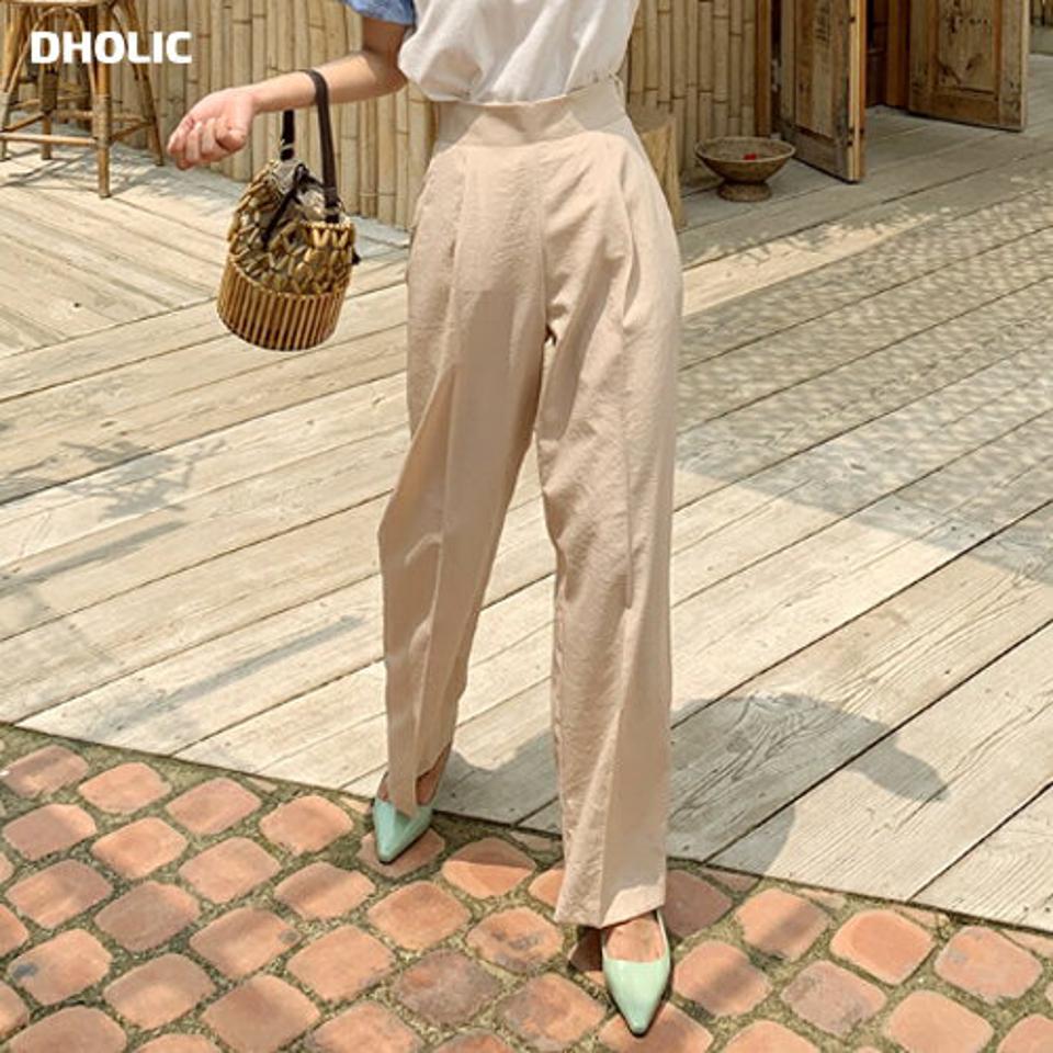 タックワイドパンツ・全3色・b62427 レディース 【pt】 韓国 ファッション ボトムス パンツ ロング丈 10分丈 十分丈 ワイド ストレート ハイウエスト ワンタック 体型カバー 美脚 脚長効果 着痩せ カジュアル 夏