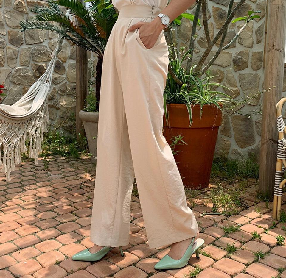 タックワイドパンツ・全3色・b62427 レディース 【pt】 韓国 ファッション ボトムス パンツ ロング丈 10分丈 十分丈 ワイド ストレート ハイウエスト ワンタック 体型カバー 美脚 脚長効果 着痩せ カジュアル 夏