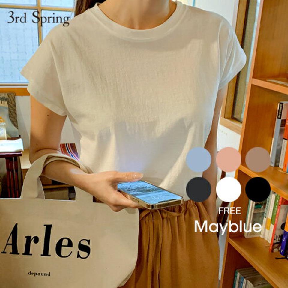 mayblue(メイブルー)ソリッドカラーフレンチスリーブTシャツ【7/12up_ka】【メール便】韓国 韓国ファッション　レディース 韓国 韓国ファッション Tシャツ 半袖 ノースリーブ フレンチスリーブ シンプル カラバリレディース ファッション【7】