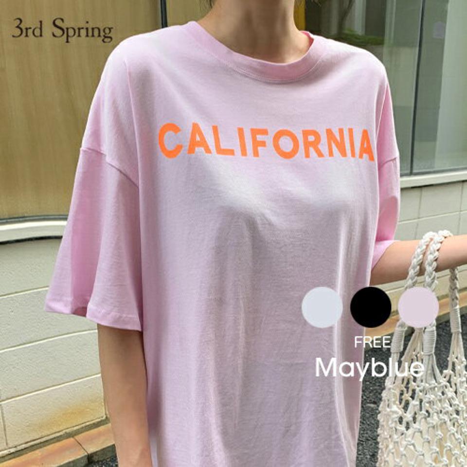 mayblue(メイブルー)バックスリットレタードTシャツ【7/12up_ka】韓国 韓国ファッション　レディース 韓国 韓国ファッション Tシャツ スリット ロゴ プリント オーバーサイズレディース ファッション【7】※メール便不可