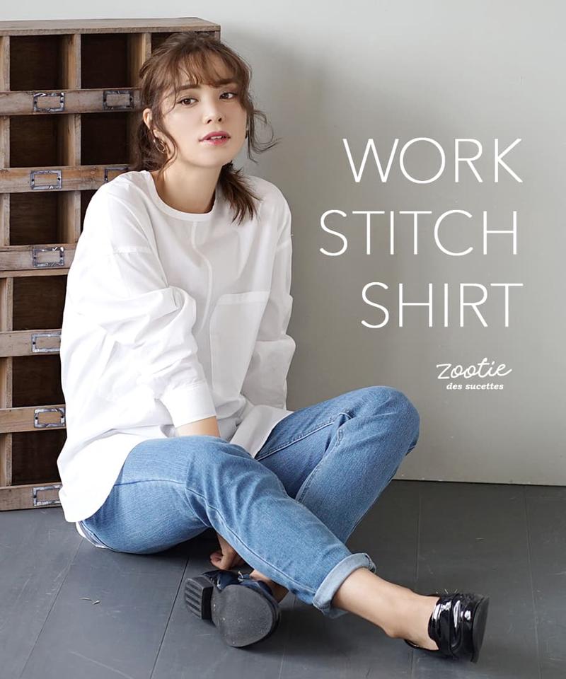 【在庫一掃★19％OFF】シャツ シャツブラウス レディース /定番シャツを大人に、女性らしく。 トップス ブラウス チュニック 長袖 長そで 大きいサイズ ゆったり 夏 【メール便可11】◆zootie（ズーティー）：プレーンシャツ［ワークステッチ プルオーバー］