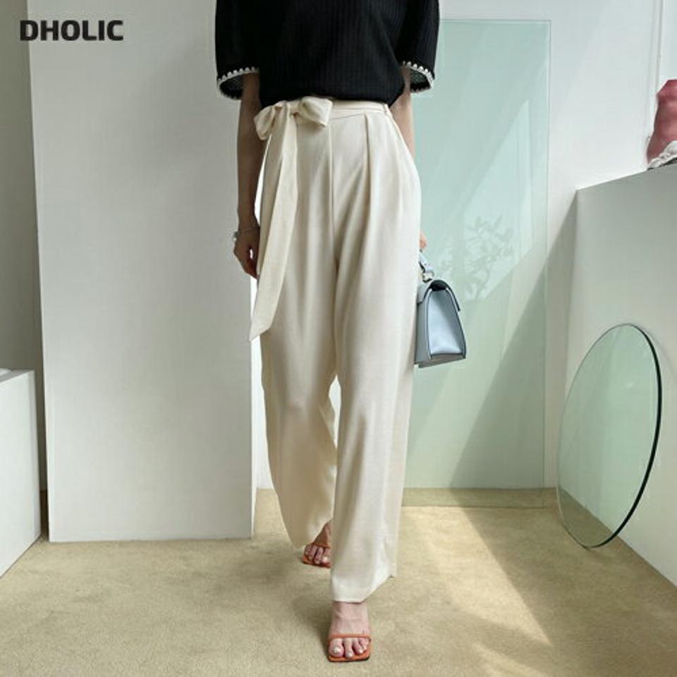 ストラップ付ワイドパンツ・全3色・b69535 レディース 【pt】パンツ ズボン ロングパンツ ワイド ストラップ 単色 無地 シンプル カジュアル 春 夏 韓国 ファッション ハイホリHIHOLLI