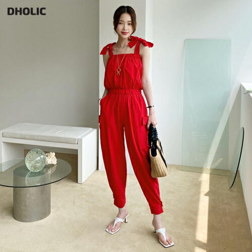 リボンショルダーリオールインワン・全3色・t69411 レディース 【pt】オールインワン パンツ ズボン ロングパンツ りぼん 単色 無地 シンプル カジュアル スリーブレス ノースリーブ 可愛い かわいい ガーリー 春 夏 韓国 ファッション ハイホリHIHOLLI