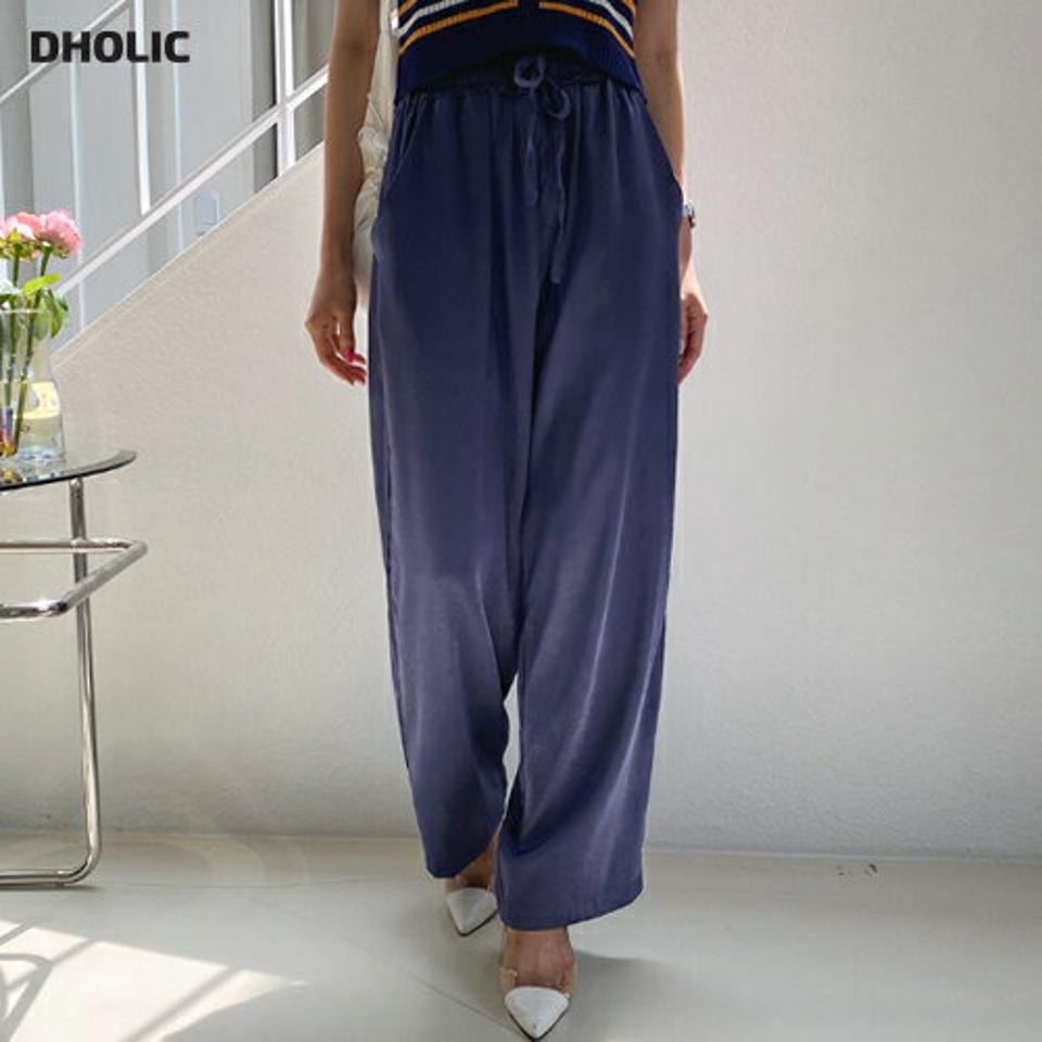 サテンドロストワイドパンツ・全3色・a62473 レディース 【pt】韓国 ファッション ボトムス ロング ロングパンツ デイリー ワイド サテン ストレート 足長 大人 10分丈 体型カーバー 細身 カジュアル ストリング フィット 夏 春