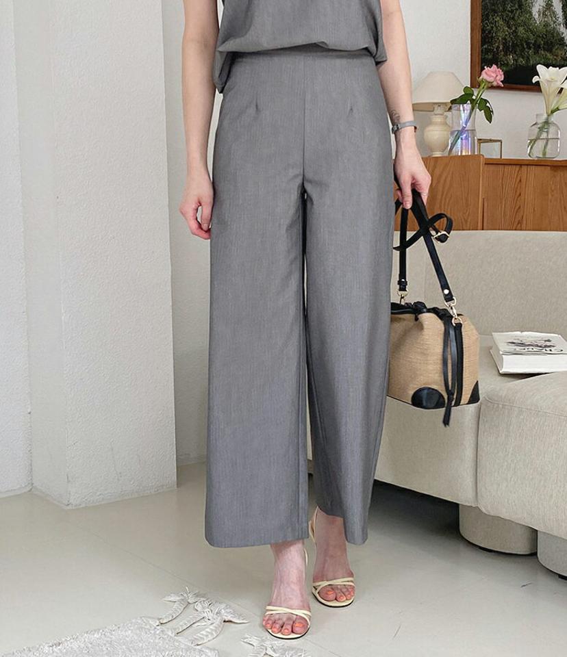 ワイドパンツ・全3色・t62471 レディース 【pt】韓国 ファッション ボトムス ロング ロングパンツ デイリー ワイド ゴム ストレート 足長 大人 10分丈 体型カーバー 細身 カジュアル 夏 春