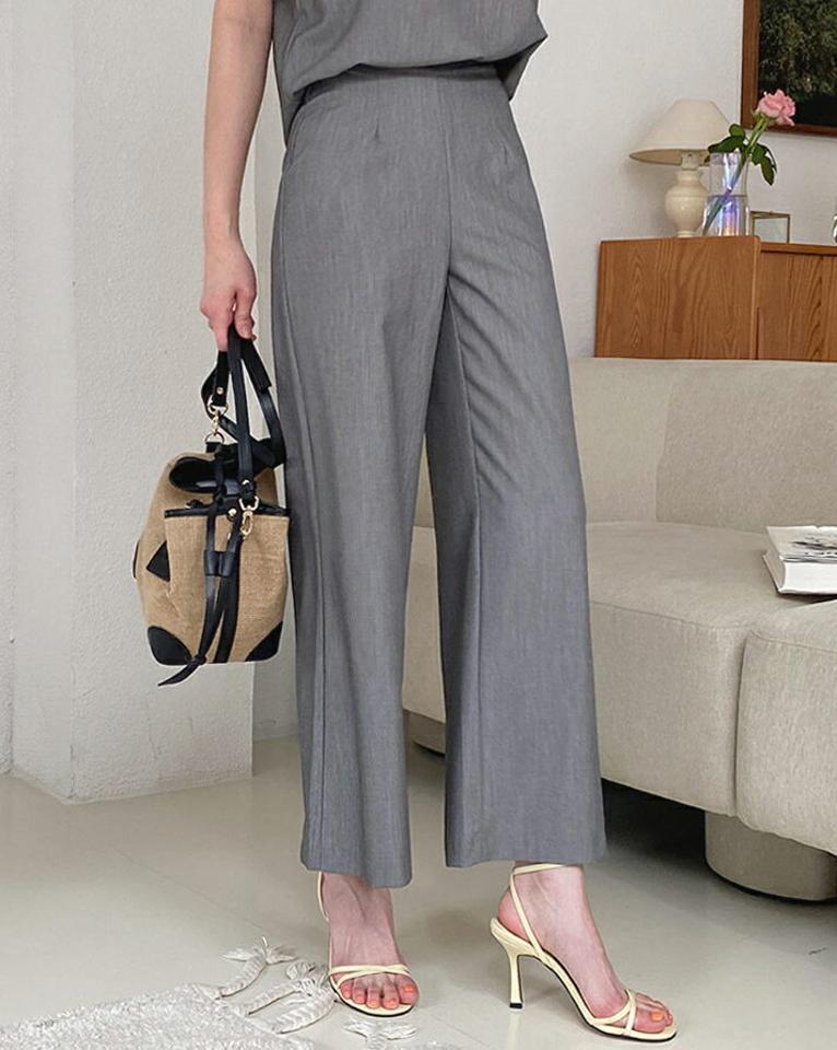 ワイドパンツ・全3色・t62471 レディース 【pt】韓国 ファッション ボトムス ロング ロングパンツ デイリー ワイド ゴム ストレート 足長 大人 10分丈 体型カーバー 細身 カジュアル 夏 春