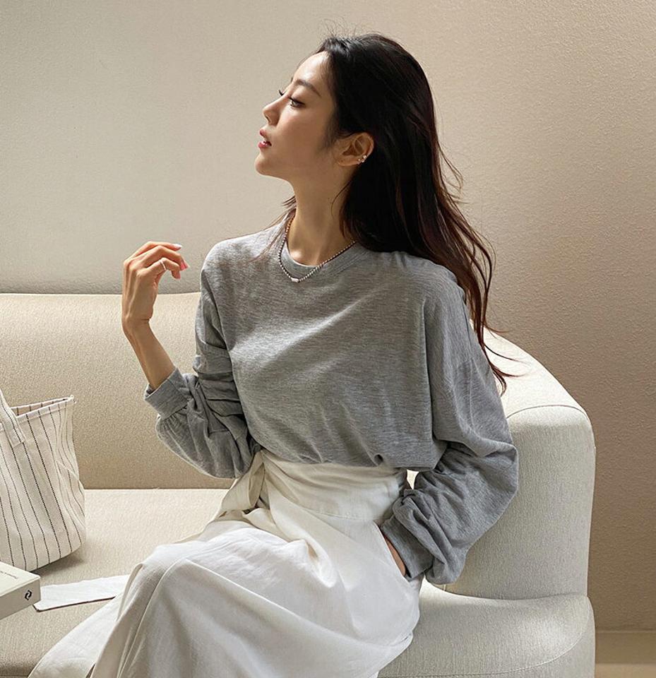 ロングスリーブルーズTシャツ・全6色・n62453 レディース 【tops】韓国 ファッション トップス Tシャツ 長袖 ベーシック シンプル ラウンドネック ルーズ ゆったり 体型カーバー 細身 ラフ 夏 春