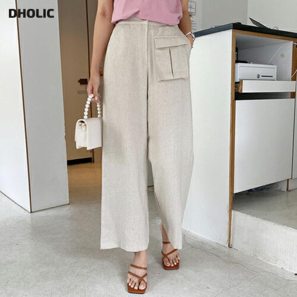 リネン混ポケットパンツ・全3色・b69307 レディース 【pt】パンツ ズボン ロングパンツ リネン 単色 無地 シンプル ベーシック カジュアル ラフ 春 夏 韓国 ファッション ハイホリHIHOLLI