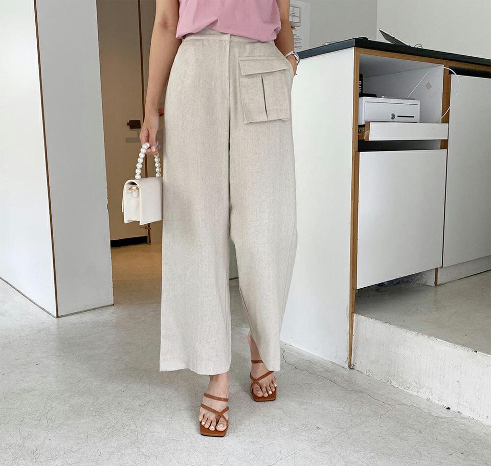 リネン混ポケットパンツ・全3色・b69307 レディース 【pt】パンツ ズボン ロングパンツ リネン 単色 無地 シンプル ベーシック カジュアル ラフ 春 夏 韓国 ファッション ハイホリHIHOLLI