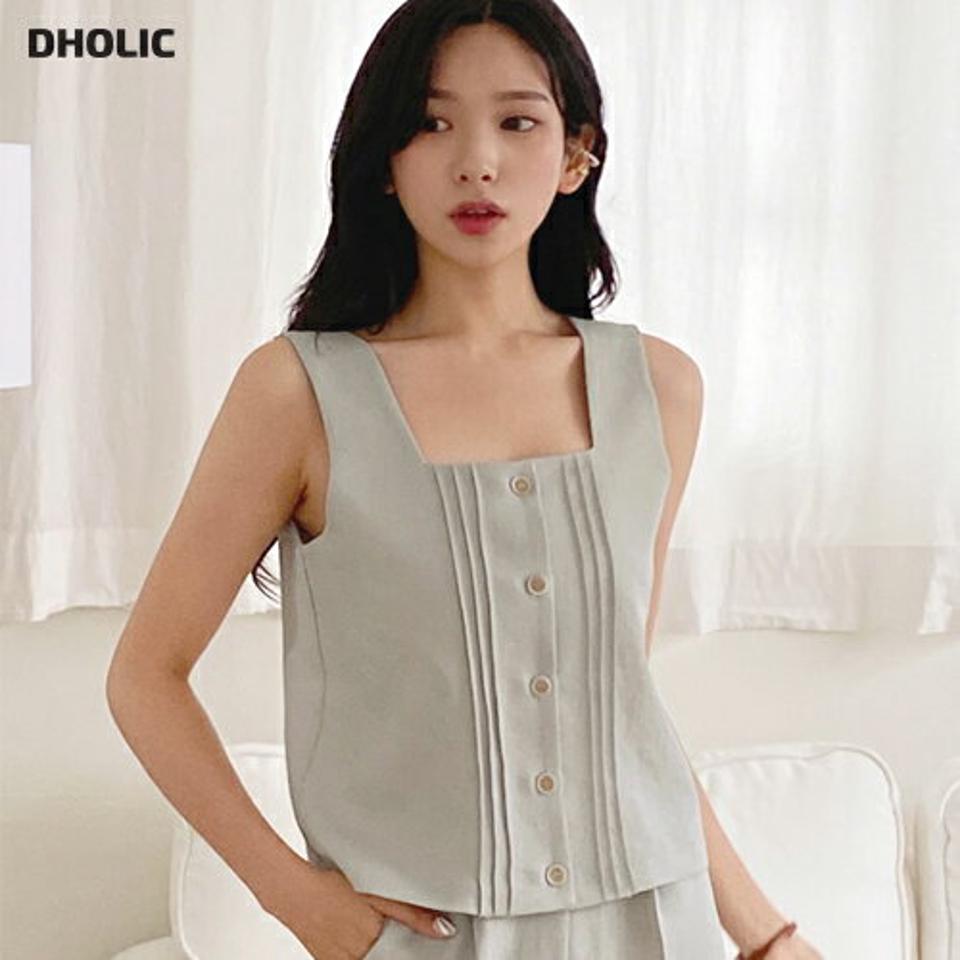 スクエアボタンスリーブレス・全3色・t00330 レディース 【tops】韓国 ファッション トップス スリーブレス ノースリーブ スリム ベーシック デコルテ クロップド丈 スクエアネック ピンタック ボタン 体型カーバー 細身 ガーリー 春 夏 NIJU