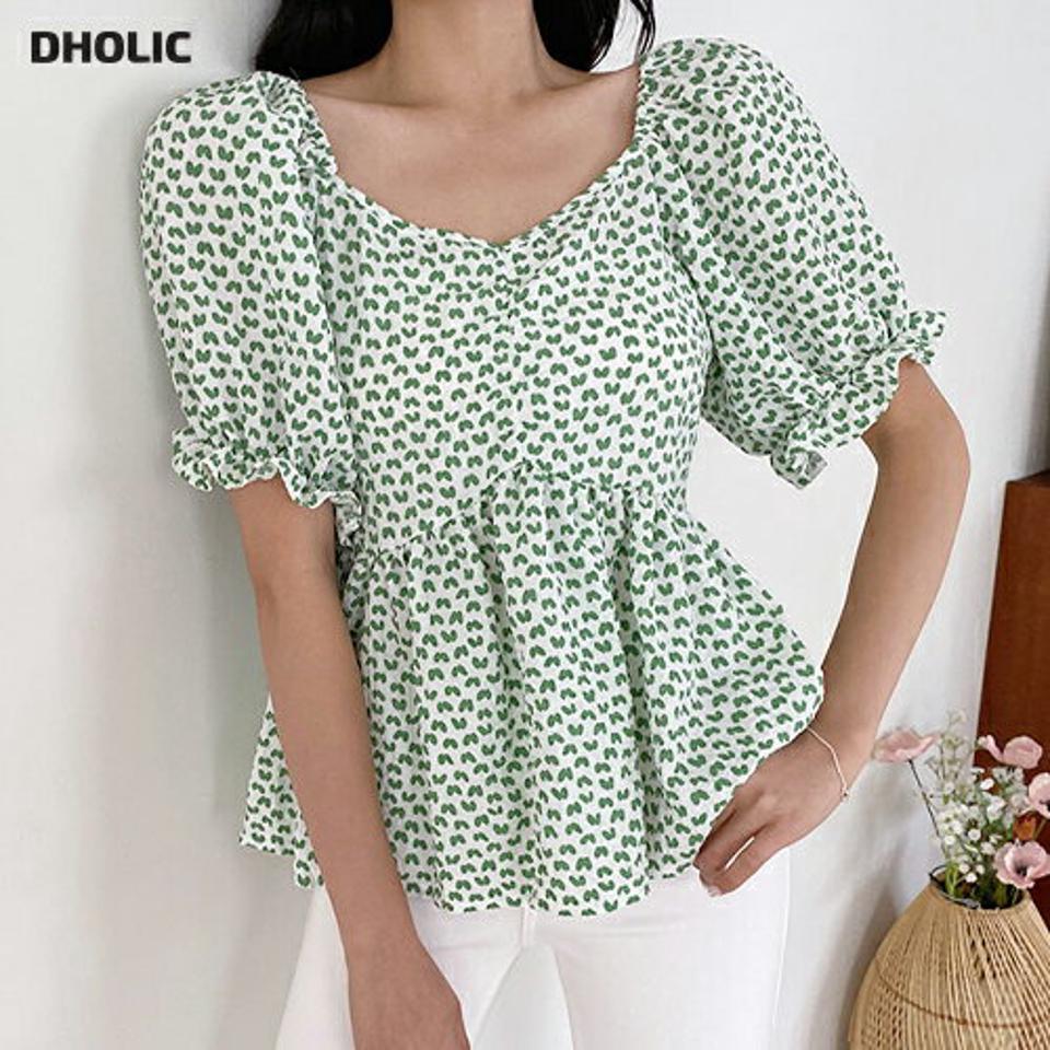 4WAYパターンフレアブラウス・全3色・b00306 レディース 【bl】韓国 ファッション トップス ブラウス 半袖 ラブリー パターン フレア ゴム オフショル 4WAY 体型カバー 細身 シンプル ガーリー 春 夏 NIJU