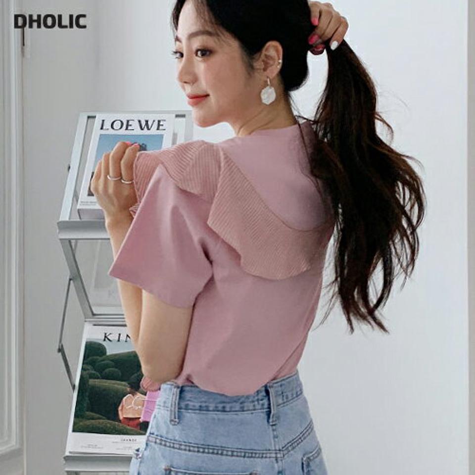 ダイアゴナルフリルストライプTシャツ・全3色・t64307 レディース 【tops】韓国 ファッション トップス Tシャツ 半袖 ラブリー フリル 異素材 ストライプ ラウンドネック 体型カーバー 細身 ガーリー 夏 春