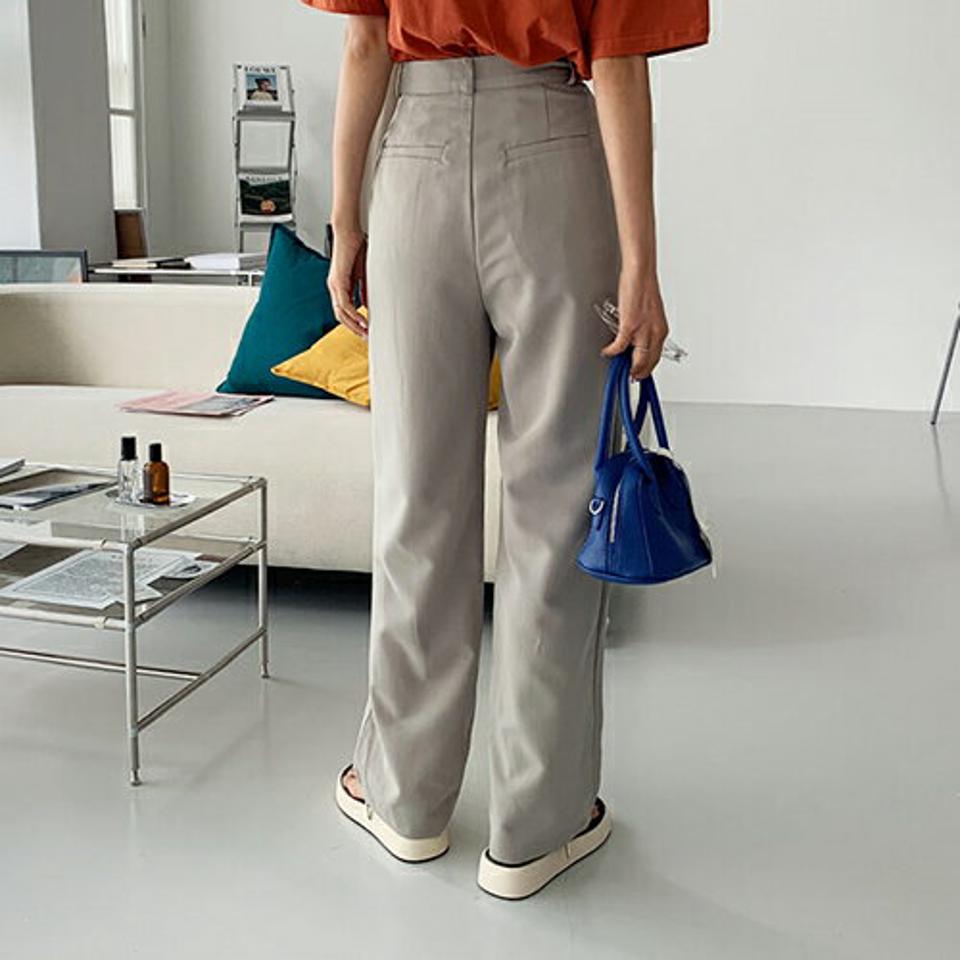 ダイアゴナルボタンスラックス・全2色・t64329 レディース 【pt】韓国 ファッション ボトムス ロング ロングパンツ デイリー スラックス ハイウエスト ワイド ストレート 足長 大人 10分丈 体型カーバー 細身 カジュアル 夏 春