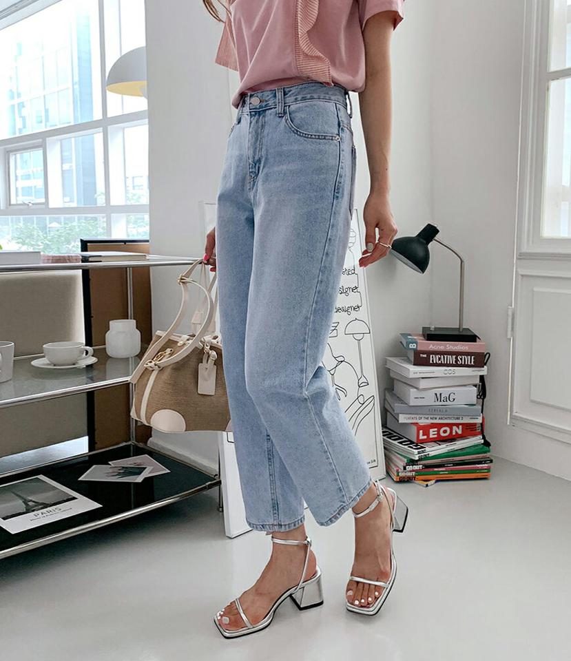 テーパードデニムパンツ・全1色・t64331 レディース 【pt】韓国ファッション ボトムス ロング ロングパンツ デイリー テーパード デニムパンツ ストレート 足長 大人 10分丈 体型カーバー 細身 カジュアル ポケット 夏 春