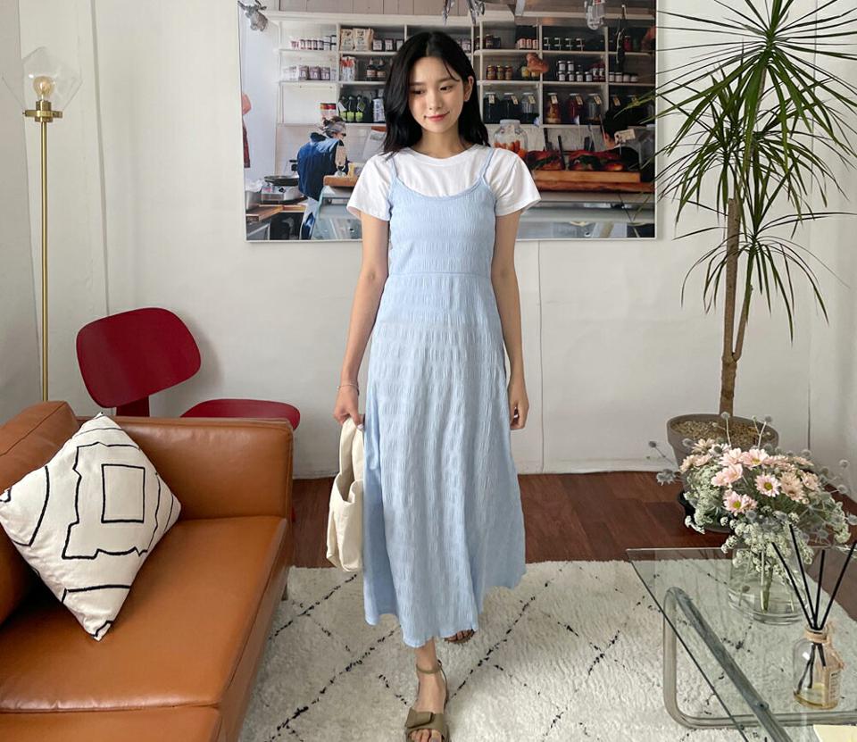 チェックロングワンピース・全3色・t00068 レディース 【ops】 ワンピース ロング スリーブレス ノースリーブ チェック柄 レイヤード Aライン フェミニン かわいい 可愛い 春 夏 秋 韓国 ファッション NIJU