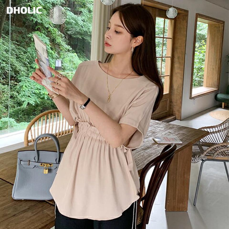 ドルマンスリーブドロストブラウス・全2色・b00117 レディース 【bl】トップス ブラウス 半袖 ドロスト ドルマンスリーブ 単色 シンプル ウエストマーク カジュアル 大人 上品 春 夏 韓国 ファッション ハイホリHIHOLLI