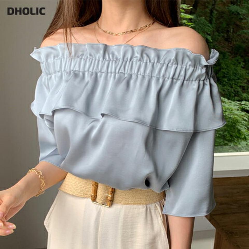 オフショルフリルブラウス・全2色・t00119 レディース 【bl】トップス ブラウス 半袖 ハーフスリーブ オフショルダー フリル ガーリー 可愛い かわいい 大人 肩だし 春 夏 韓国 ファッション ハイホリHIHOLLI