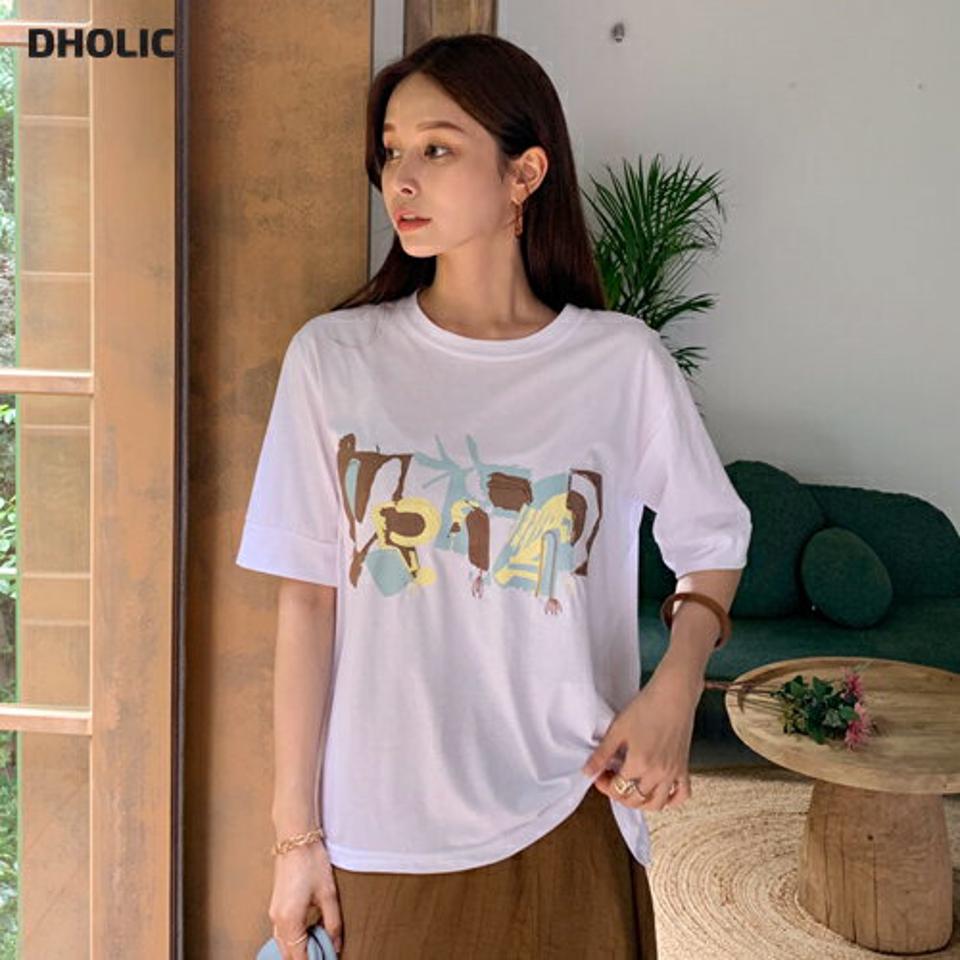 刺繍レタリングTシャツ・全4色・b00120 レディース 【tops】トップス Tシャツ 刺繍 カジュアル ラフ ハーフスリーブ レタリング ロゴ ユニーク コットン 綿 春 夏 韓国 ファッション ハイホリHIHOLLI