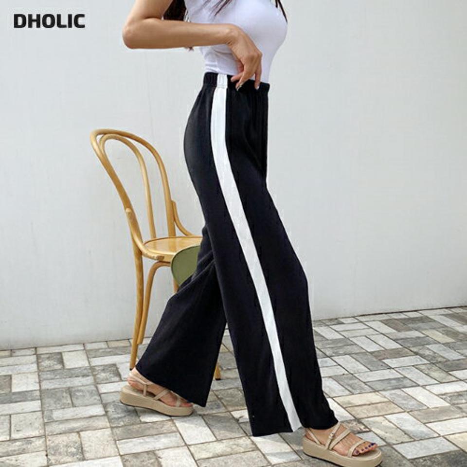 プリーツサイド配色パンツ・全3色・t57791 レディース 【pt】韓国 ファッション ボトムス ロング ロングパンツ デイリー 配色 プリーツ ワイド 足長 大人 10分丈 体型カーバー 細身 カジュアル ストレート 夏 春