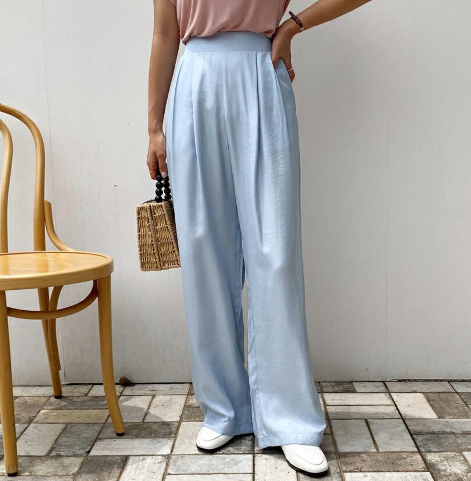 ツータックスラックス・全3色・t57804 レディース 【pt】韓国 ファッション ボトムス ロング ロングパンツ デイリー スラックス ツータック ストレート ワイド ポケット 光沢 足長 大人 10分丈 体型カーバー 細身 カジュアル 夏 春