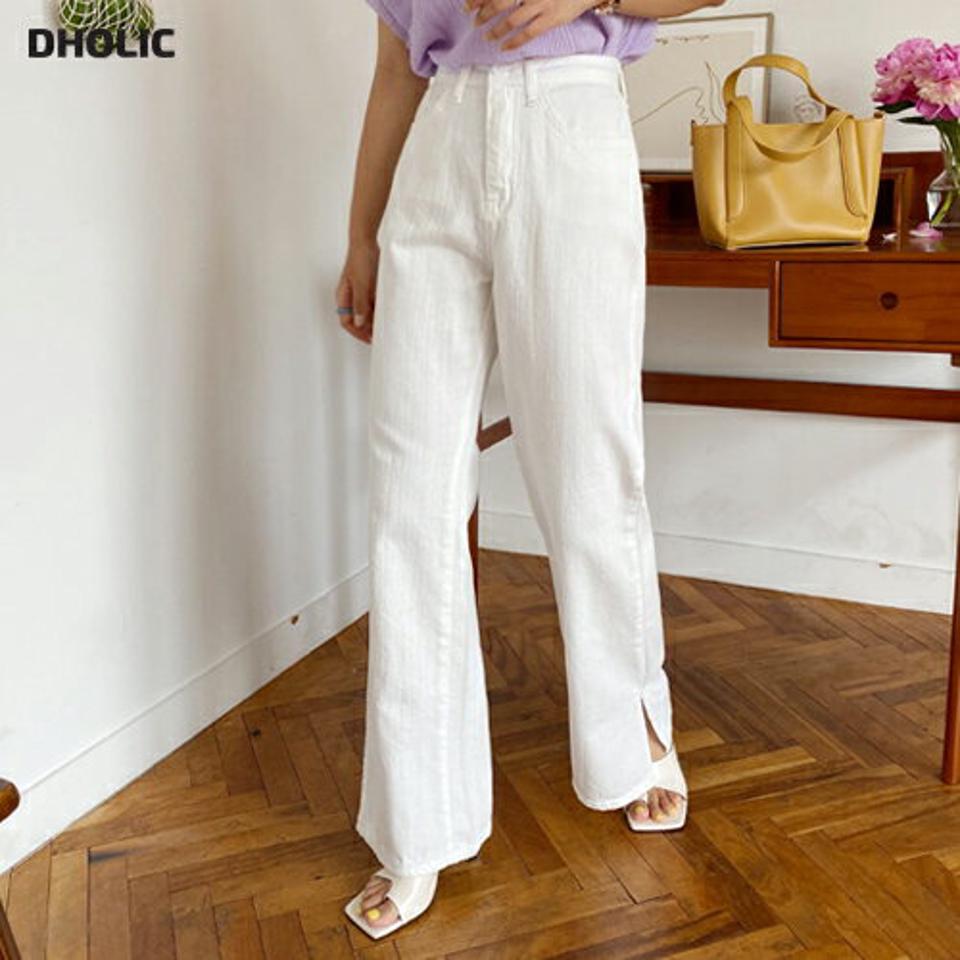 アイボリースリットパンツ・全1色・t57805 レディース 【pt】韓国 ファッション ボトムス ロング ロングパンツ デイリー コットン スリット ストレート ポケット 足長 大人 10分丈 体型カーバー 細身 カジュアル 夏 春