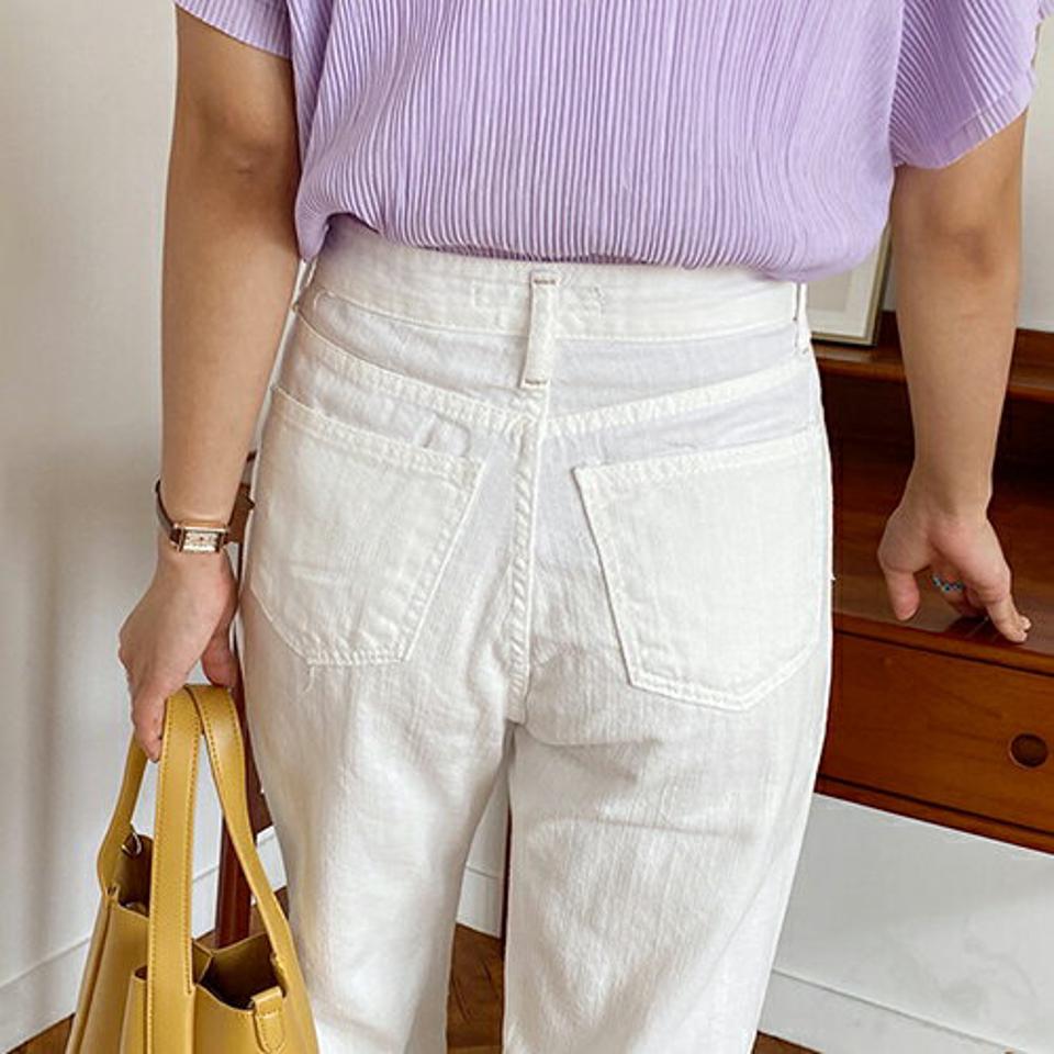 アイボリースリットパンツ・全1色・t57805 レディース 【pt】韓国 ファッション ボトムス ロング ロングパンツ デイリー コットン スリット ストレート ポケット 足長 大人 10分丈 体型カーバー 細身 カジュアル 夏 春