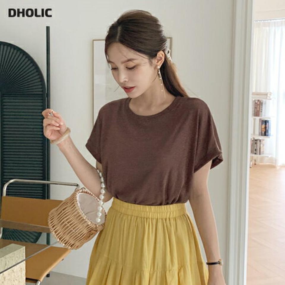 リネン混半袖Tシャツ・全7色・b69463 レディース 【tops】トップス Tシャツ 半袖 ショートスリーブ リネン 単色 無地 シンプル ベーシック カジュアル ラフ 大人 春 夏 韓国 ファッション ハイホリHIHOLLI