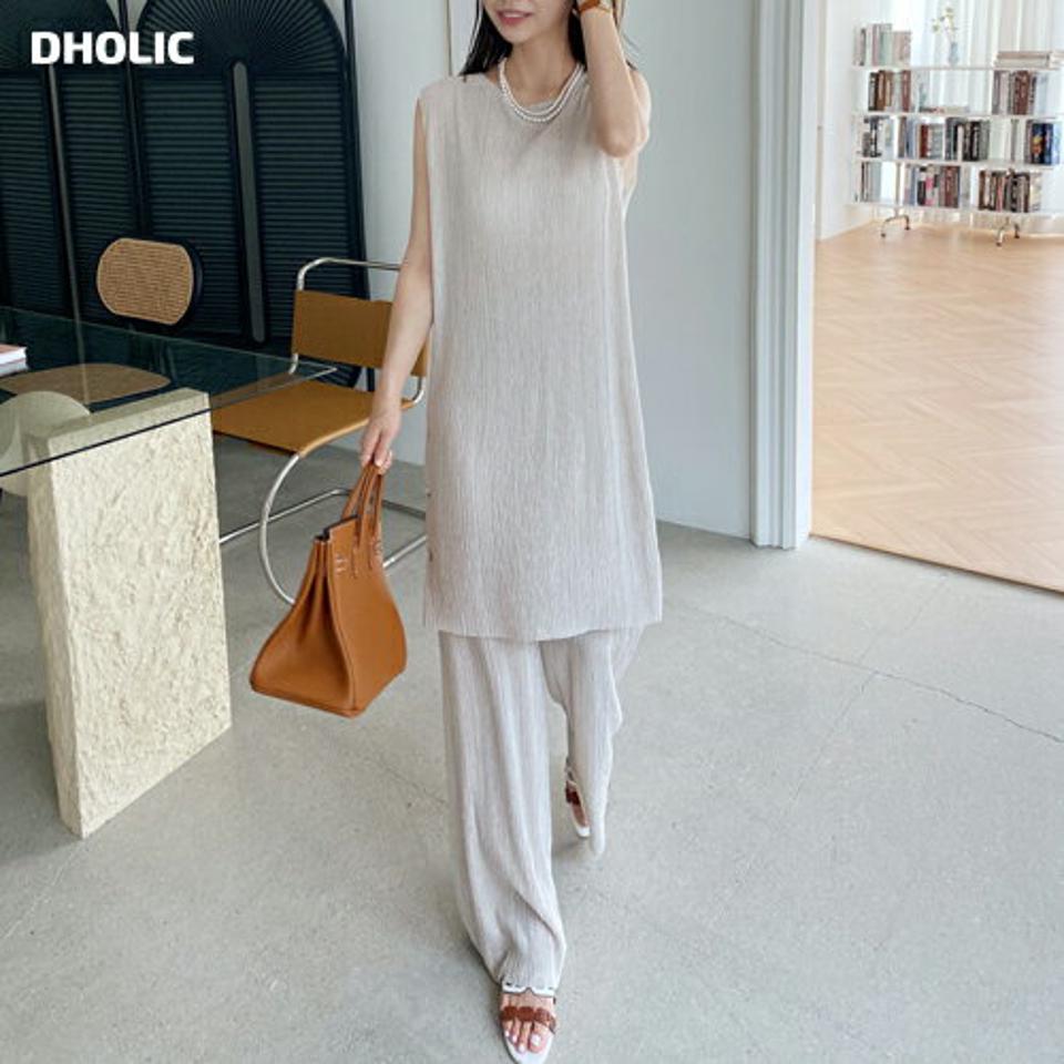 プリーツスリーブレス&パンツSET・全3色・t69479 レディース 【pt】セットアップ setup トップス スリーブレス ノースリーブ タンクトップ ロング丈 パンツ ズボン ロングパンツ プリーツ シンプル カジュアル 春 夏 韓国 ファッション ハイホリHIHOLLI