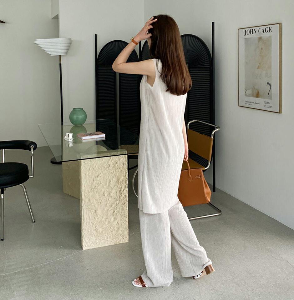 プリーツスリーブレス&パンツSET・全3色・t69479 レディース 【pt】セットアップ setup トップス スリーブレス ノースリーブ タンクトップ ロング丈 パンツ ズボン ロングパンツ プリーツ シンプル カジュアル 春 夏 韓国 ファッション ハイホリHIHOLLI