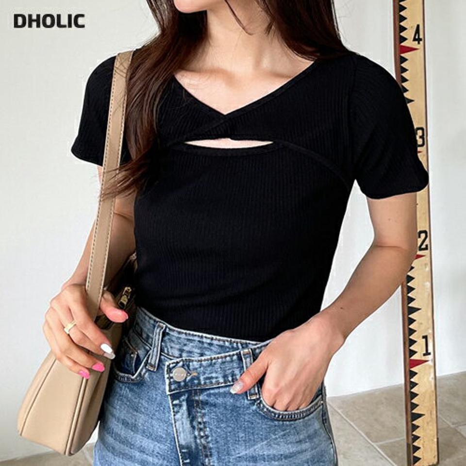 2WAYツイストカットアウトTシャツ・全3色・t65659 レディース 【tops】韓国 ファッション トップス Tシャツ 半袖 ツイスト リブ スリム フィット タイト セクシー クロップド丈 体型カーバー 細身 フェミニン 夏 春