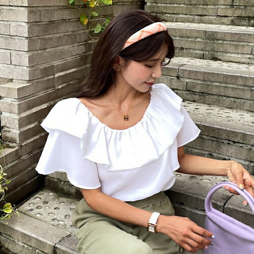 2WAYフリルブラウス・全4色・65663 レディース 【bl】韓国 ファッション トップス ブラウス 半袖 大人 フリル ショルダー オフショル デコルテ フェミニン カジュアル 上品 夏 春