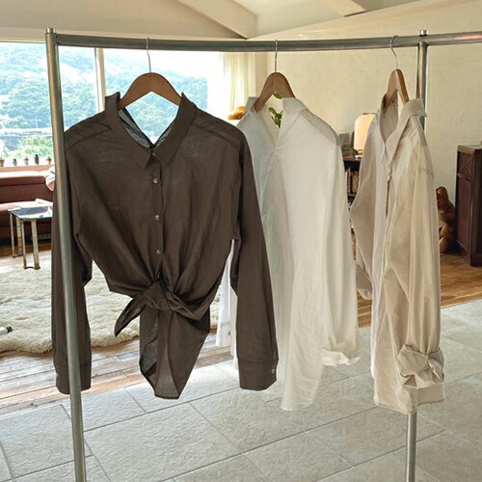 2WAYボタンシャツ・全3色・b65664 レディース 【bl】韓国 ファッション トップス シャツ 長袖 大人 2WAY ラフ ルーズ オフィスカジュアル ポロ襟 フェミニン カジュアル 夏 春